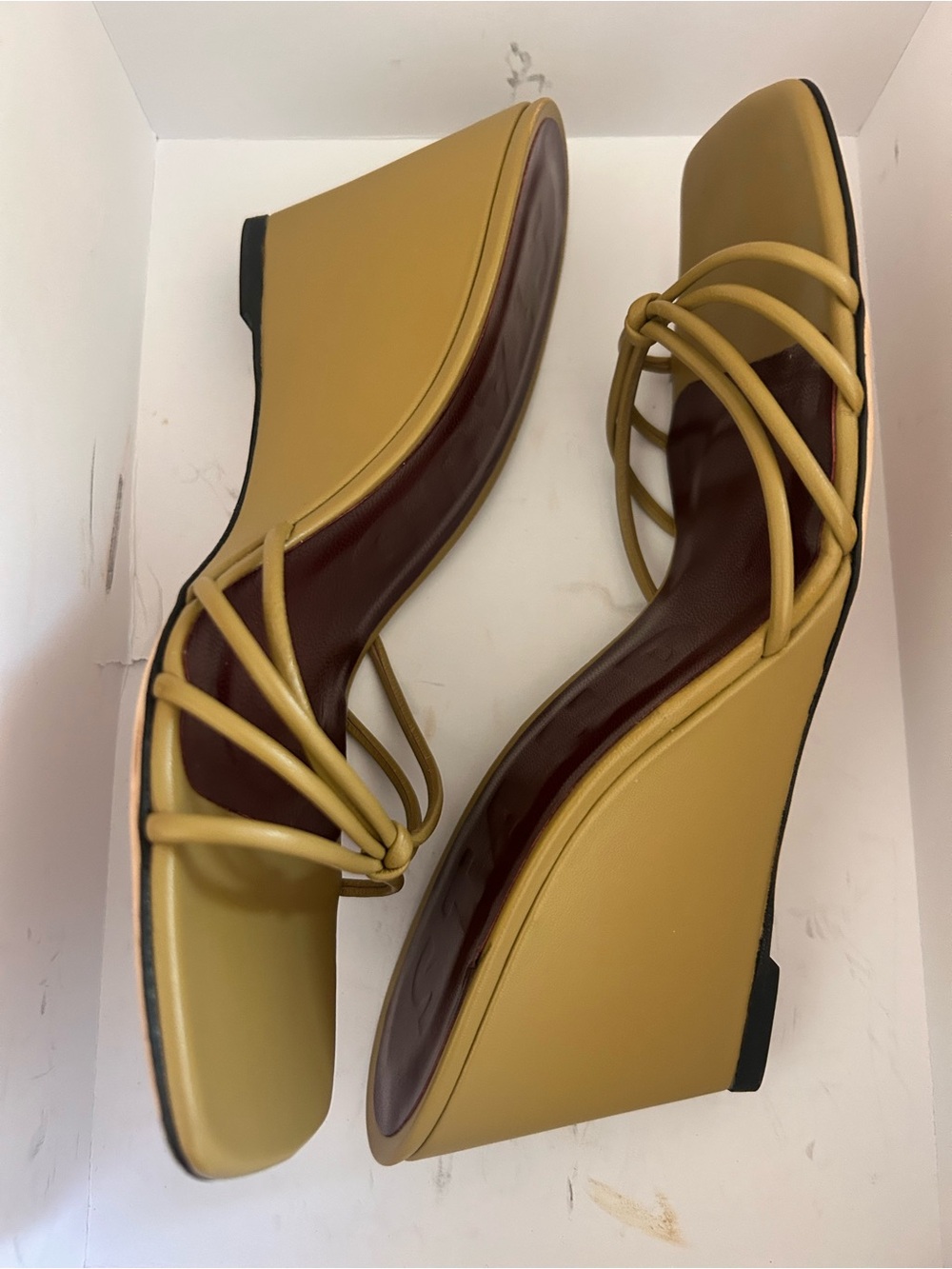 STAUD Yellow Knotted Strappy Slide Heels with Burgundy Insole - Picture 7 of 10